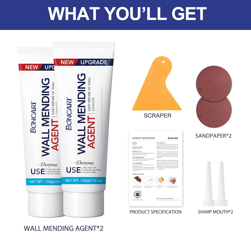 Drywall Repair Kit,2 Pack Wall Mending Agent,Wall Spackle with Scraper, Wall ...