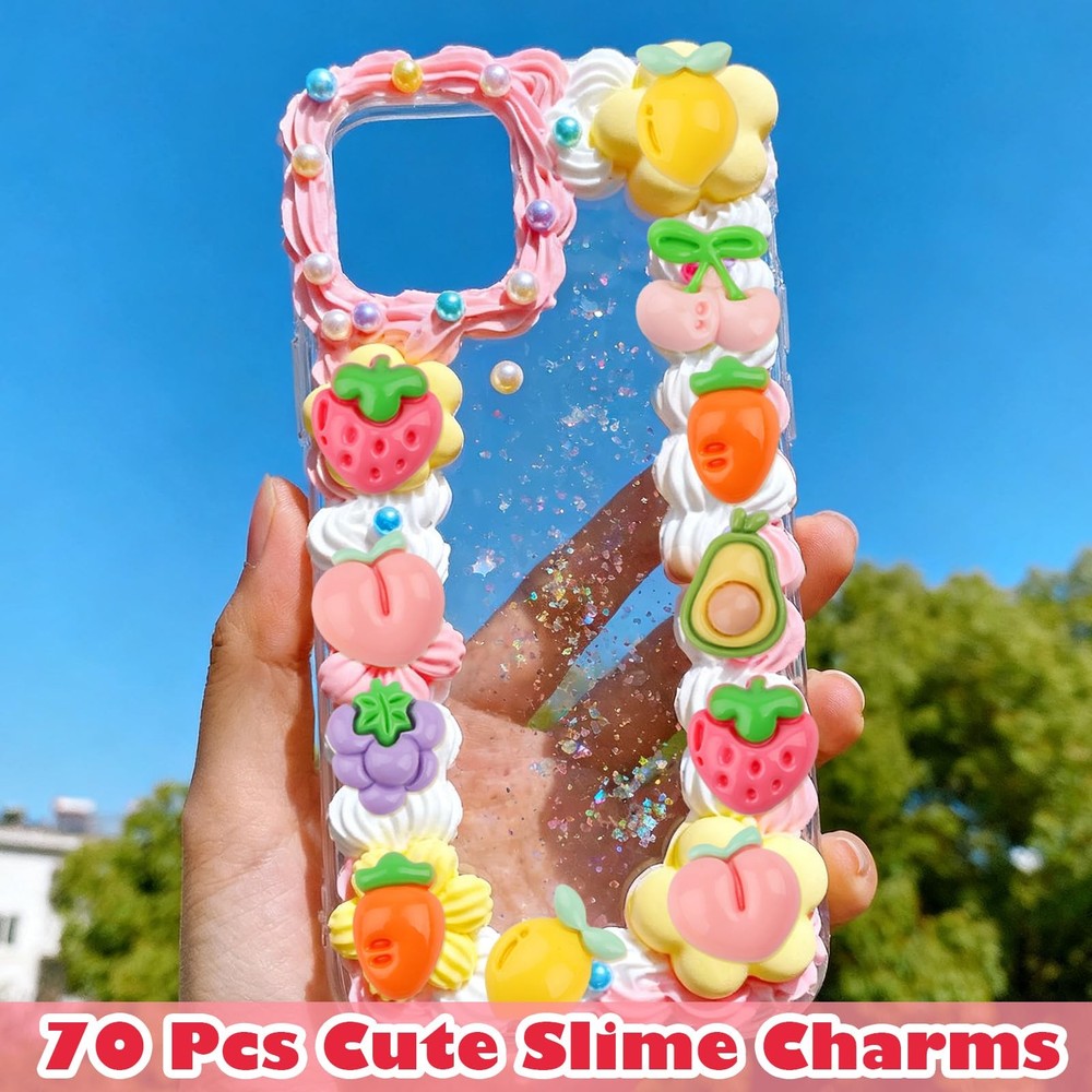 70PCS Slime Charms Fruit Cute Set, Lot Assorted Fruit Resin Flatback Cute Set...