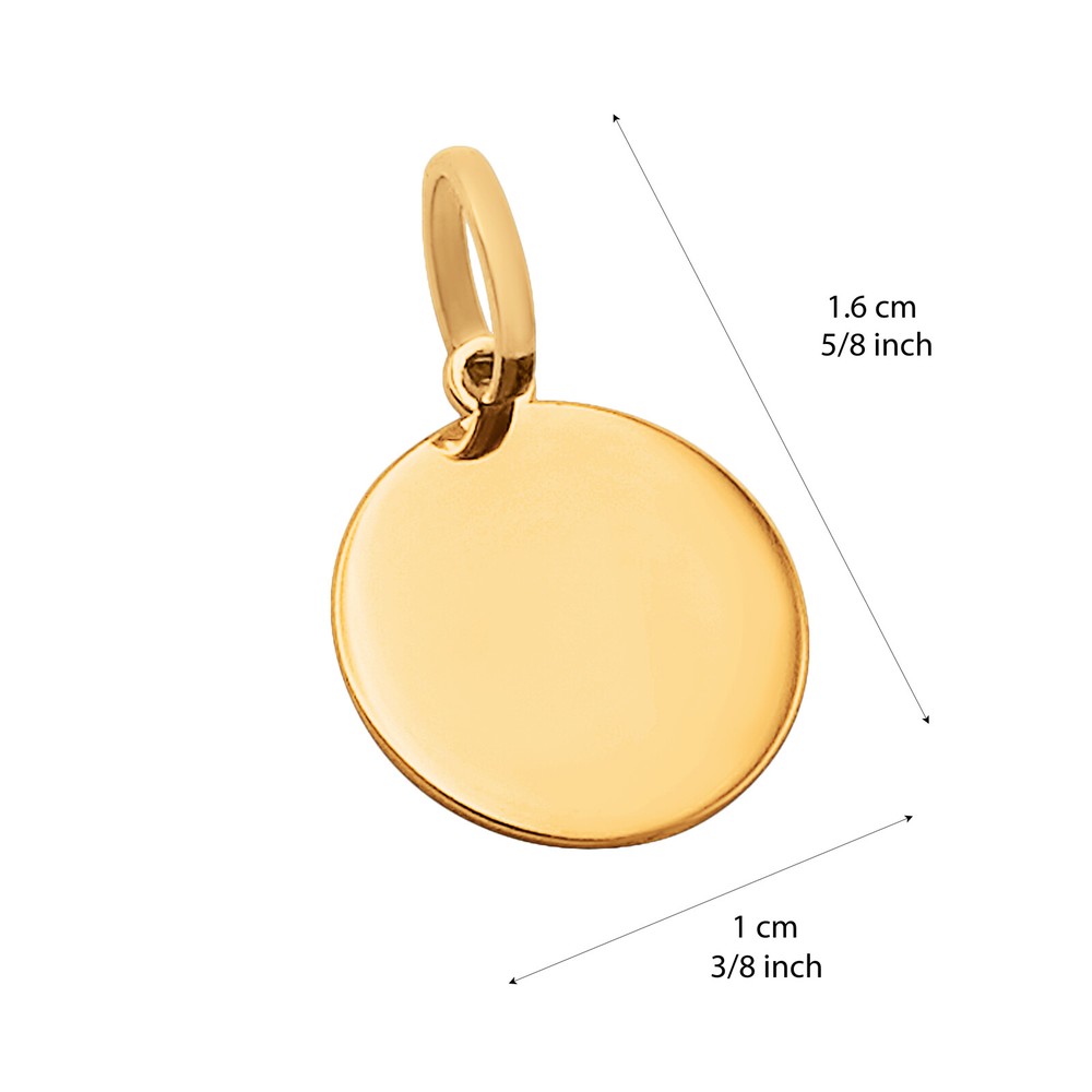 14k Solid Yellow Gold Round Disc Plain Small Delicate Engravable Charm Pendant