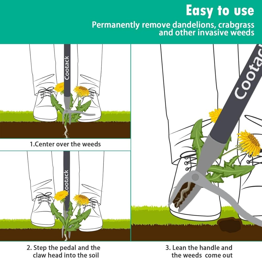 Cootack 52'' Weed Puller w/ Long Handle Stand-up Hand Weeder with Claw Tool