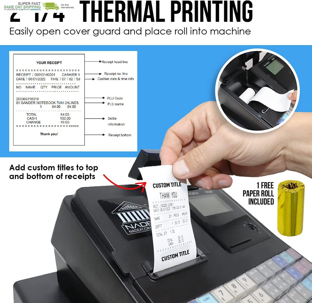 Quick Load Thermal Printer, Compact Size, Cash and Coin Drawer, Black