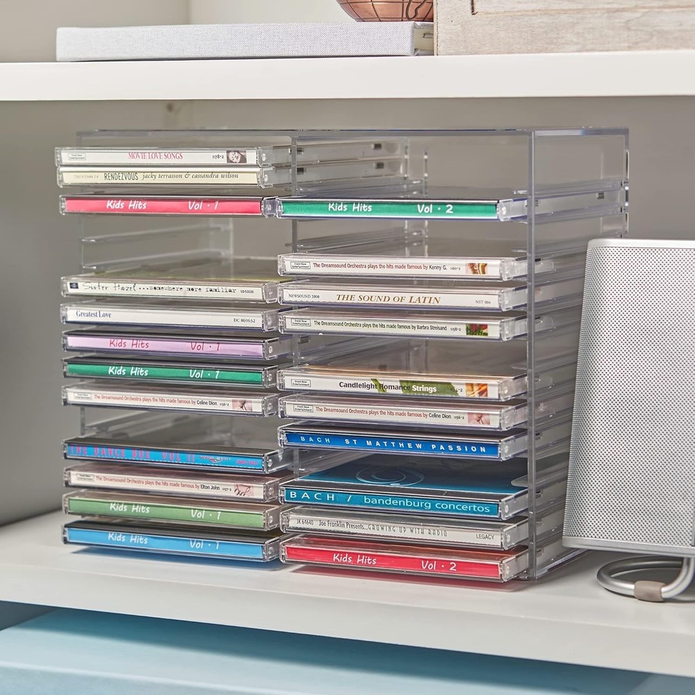 Stackable CD/DVD Multimedia Holder, Media Storage Rack, Clear Plastic up to 30CD