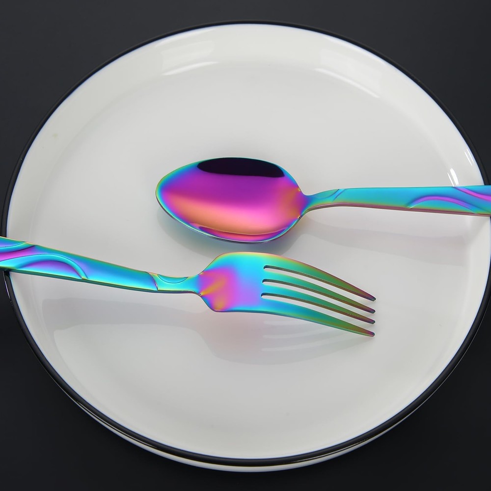 FONGDANLAITE Rainbow Stainless Steel Flatware Set for 6 Ergonomic Silverware Set