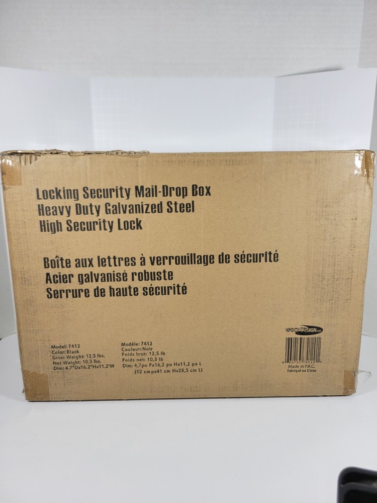 Mail Boss Locking Wall-Mount Drop Box Heavy Duty Galvanized Steel Black.