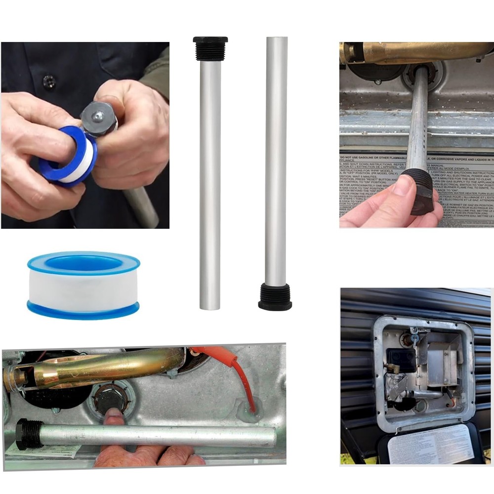 5 Pack RV Water Heater Anode Rod & Flush Wand, 9.25"L x 3/4 inch, Brass