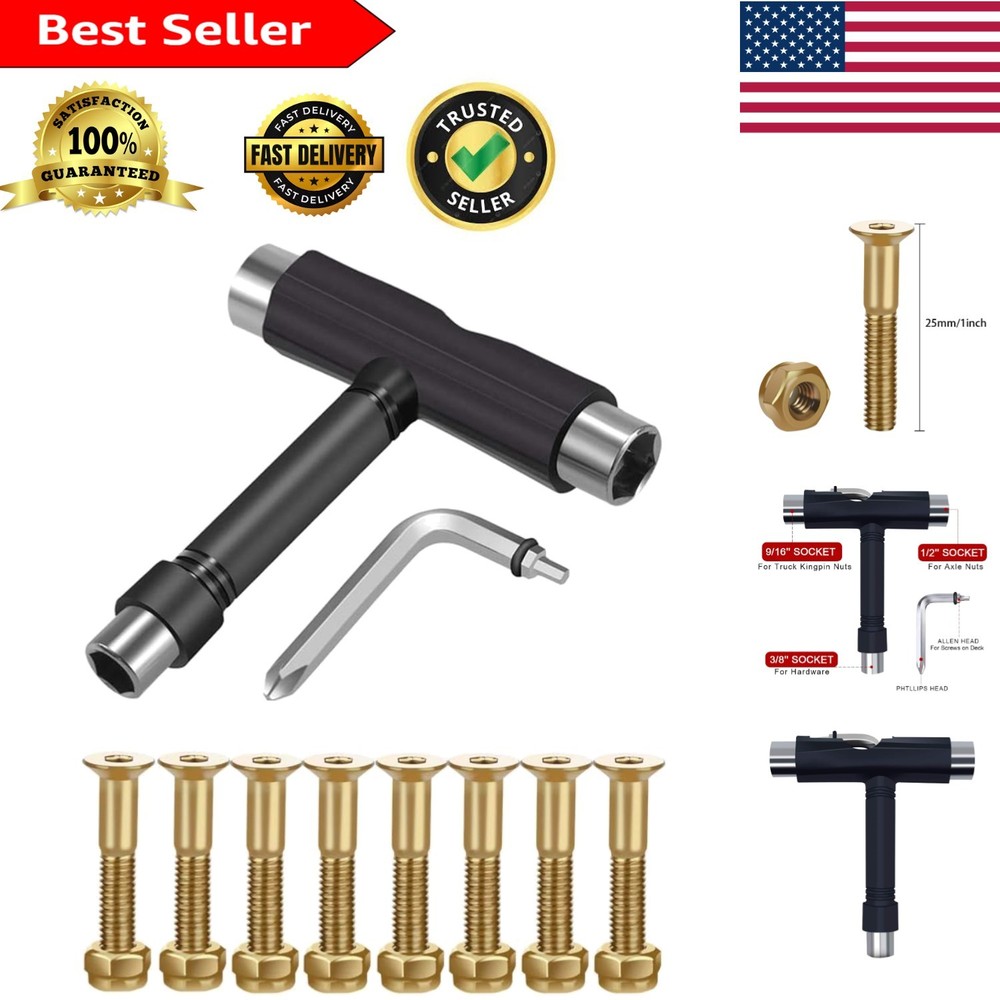 Durable Multi-Function Skate Tool for Wheels, Trucks & Kingpins – Gold Finish
