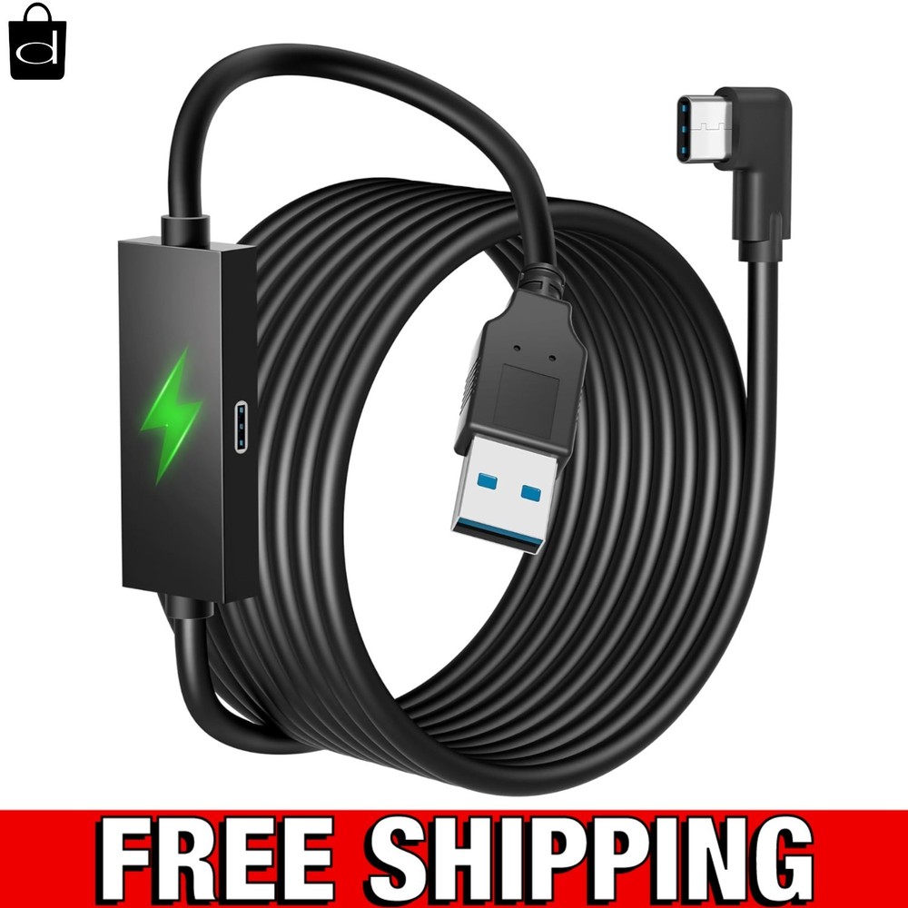 Durable 16FT USB Type A to C Link Cable for Quest 3/2 - Safe Charging Experience