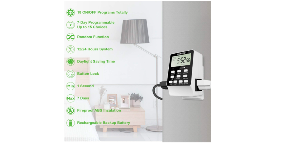 Dual Digital Light Outlet Timer Switch 18 Programs Auto Turn On Off Electronics