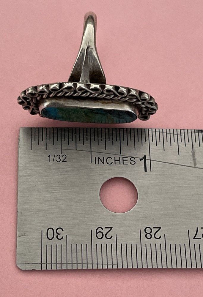 Vintage Native American Signed Chrysocolla Oval Silver Ring AM