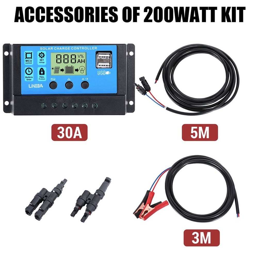 200W 100W Solar Panel 23.5% HighEfficiency+Controller Home Off Grid Caravan Boat