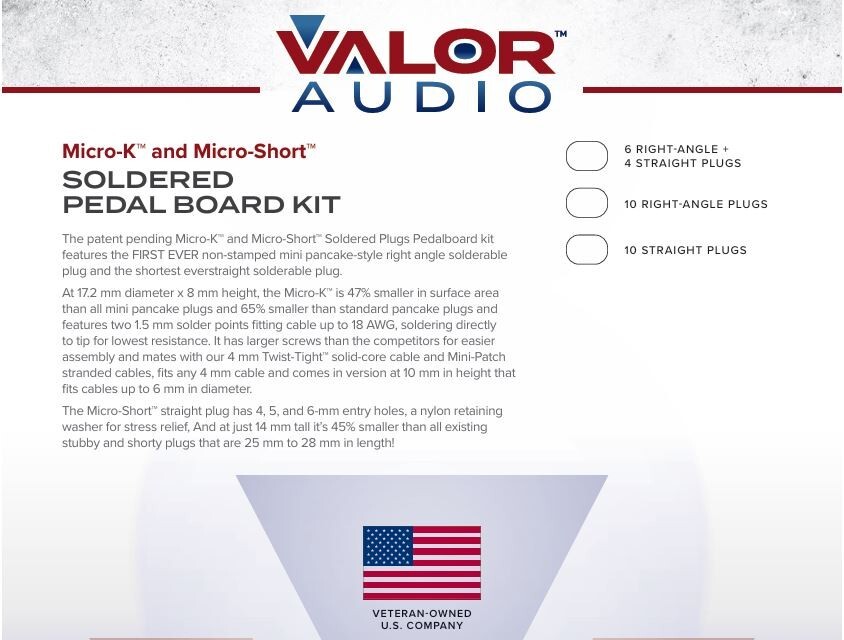Valor Audio MICRO-SHORT™ Straight Plug Soldered Pedalboard Kit