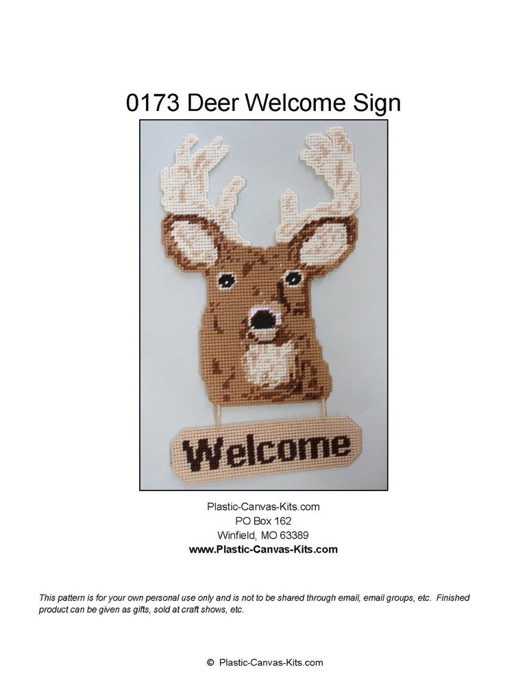 Deer Welcome Sign- Plastic Canvas Pattern or Kit