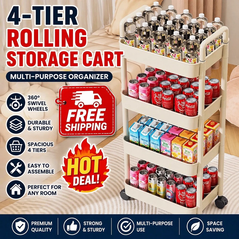 Multi-Layer Storage Trolley with Handlebar Floor-Standing Rack for Kitchen & Bat