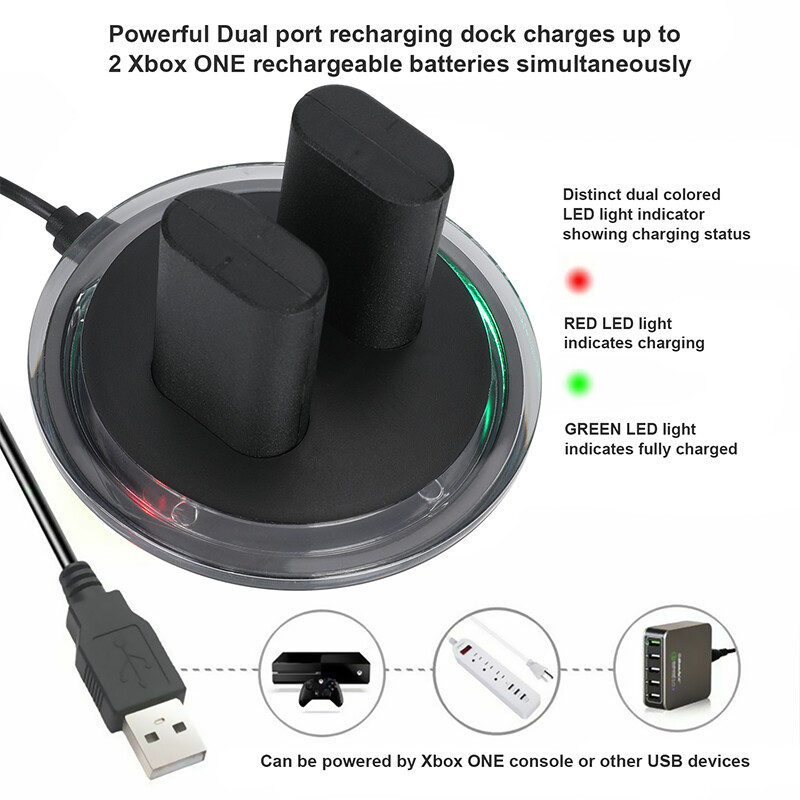For XBOX ONE Controller Charging Play Dock Station w/ Rechargeable Battery Pack