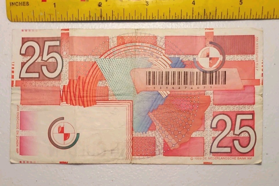 1989 Netherlands 25 Gulden Note; Pick 100 *Circulated*