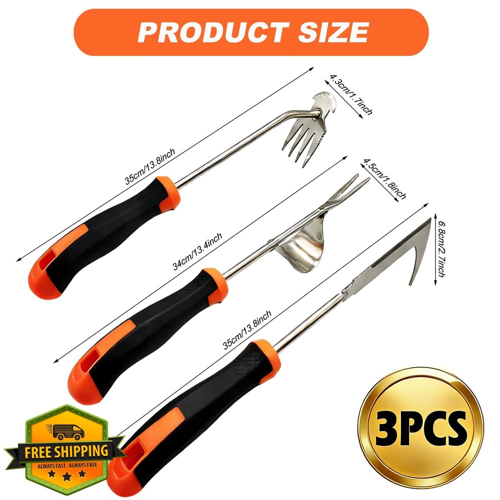 Suphan 3-Piece Garden Weeder Tool Set, Rubber Grip, Uprooting Puller