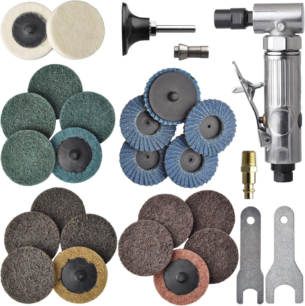 1/4 Inch Angle Air Die Grinder with 22 Pcs 2-Inch Roll Lock Sanding Discs, Polis
