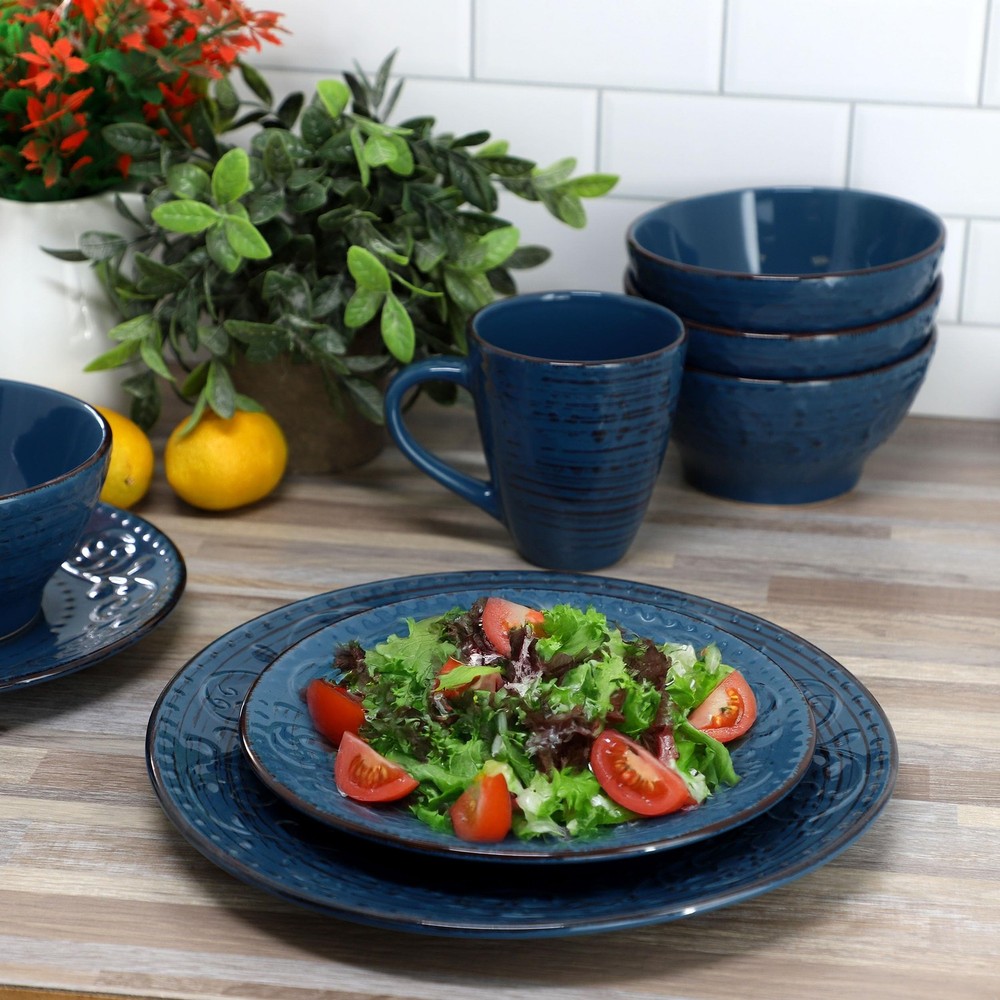 Malibu Deep Ocean-Piece Stoneware Embossed Pattern Reactive Deep Ocean Blue 16