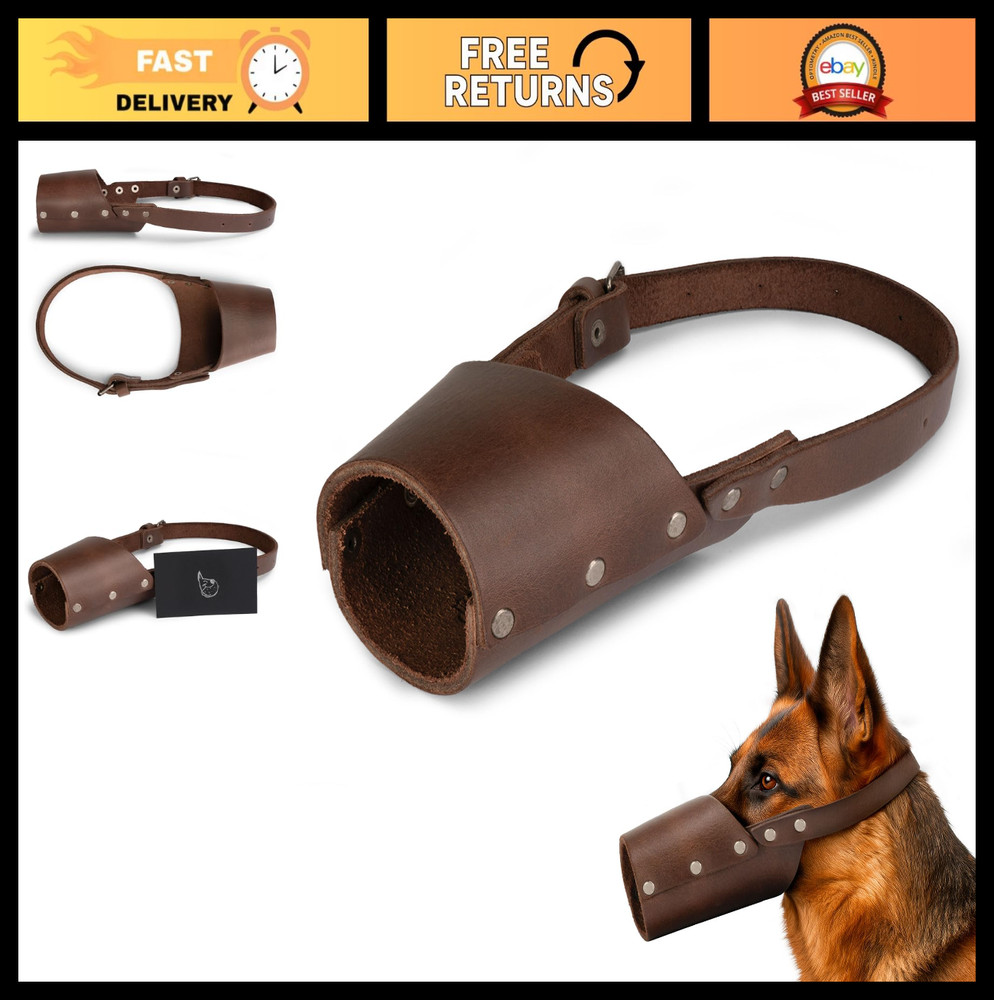 Handmade Leather Dog Muzzle - Full Grain, Secure Training Cover, Prevents Biting