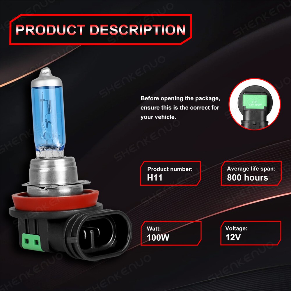 H11 White Low Beam Headlight LED Light Bulbs For 2009-2013