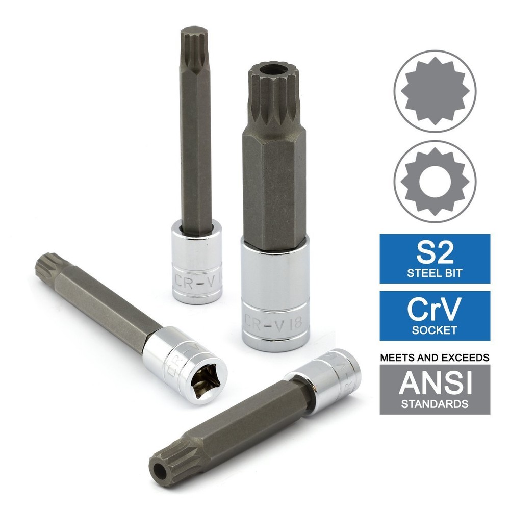 10 PC XZN TRIPLE SQUARE LONG SPLINE BIT SOCKET SET TOOL