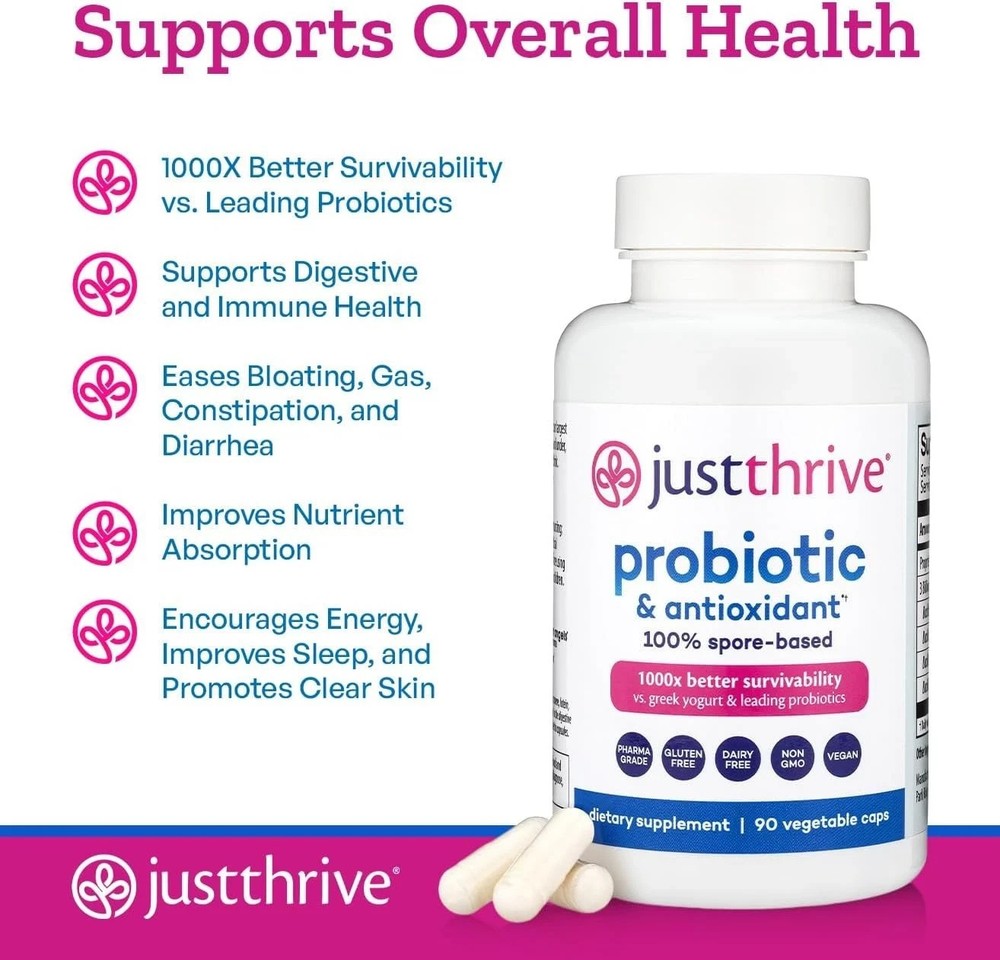 Just Thrive Probiotic & Antioxidant – Spore-Based Gut & Immune Support, 90 Ct
