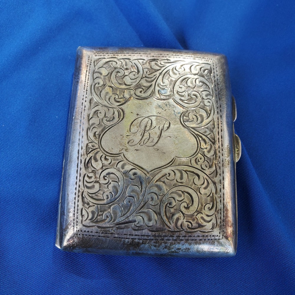 Rare Solid SILVER Hand Engraved Compartment Cigarette Vesta Case Monogram c1860
