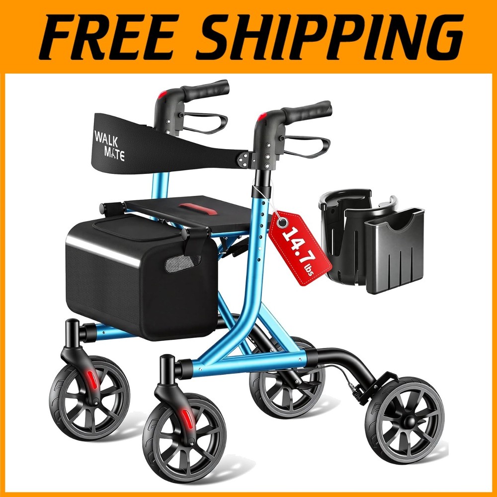 Adjustable Height Rollator Walker for Seniors - Blue