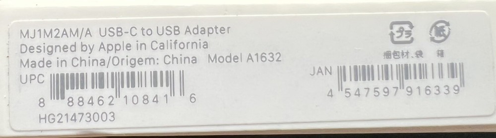 Apple MJ1M2AM/A USB-C to USB Adapter