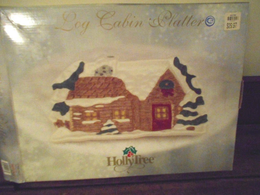 HOLLY TREE CHRISTMAS LOG CABIN PLATTER
