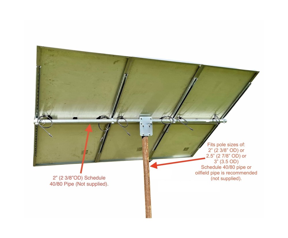 Solar Panel Array Top of Pole Ground Mount Bracket 2" - 2.5" - 3" Pipe Univer...