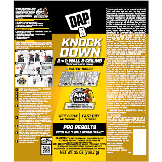 DAP Spray Texture Knockdown Water Based 2n1 Wall & Ceiling Texture Spray, 25 Oz