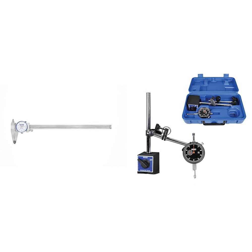 Precision 12" Dial Caliper Set with Magnetic Base & Black Indicator
