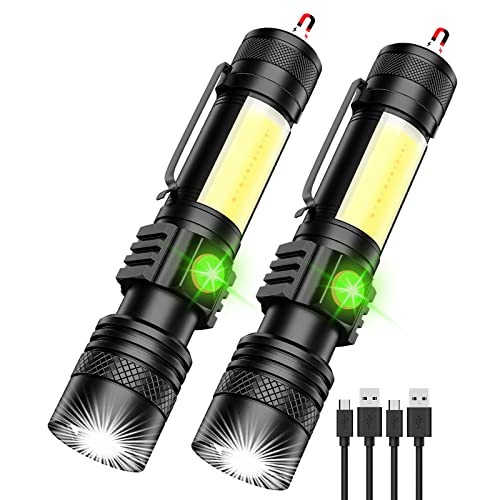 Rechargeable Flashlight, Super Bright LED Flashlight 2pack Magnetic Flashlight