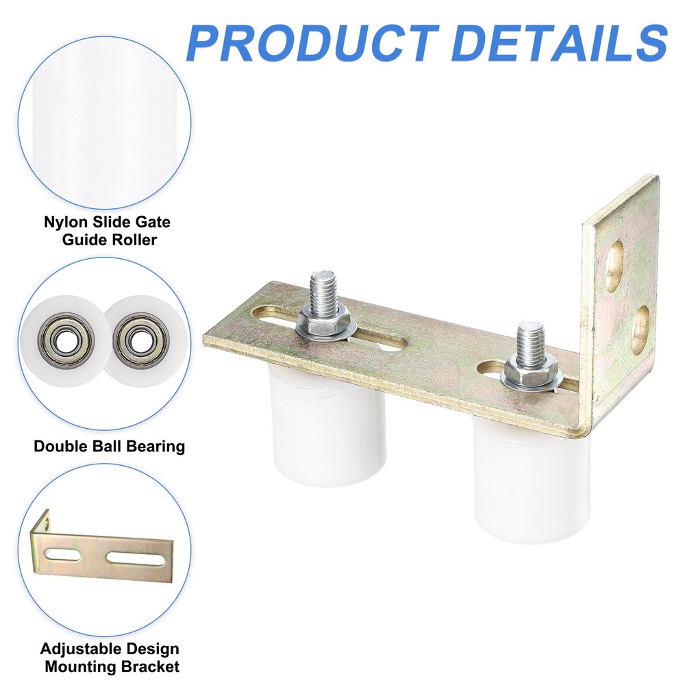 2Pcs Slide Gate Guide Roller 1.7" Nylon Gate Support Rollers with Bracket White