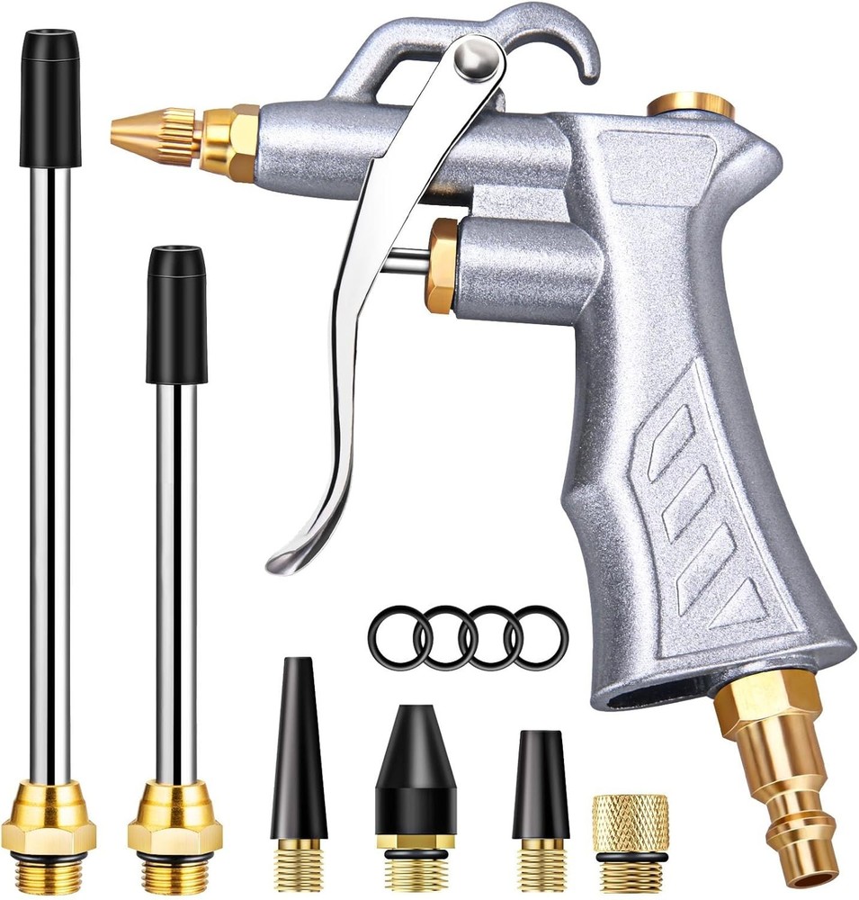 Powerful Air Blow Gun with High Volume Flow & Easy Control, Includes Extensions