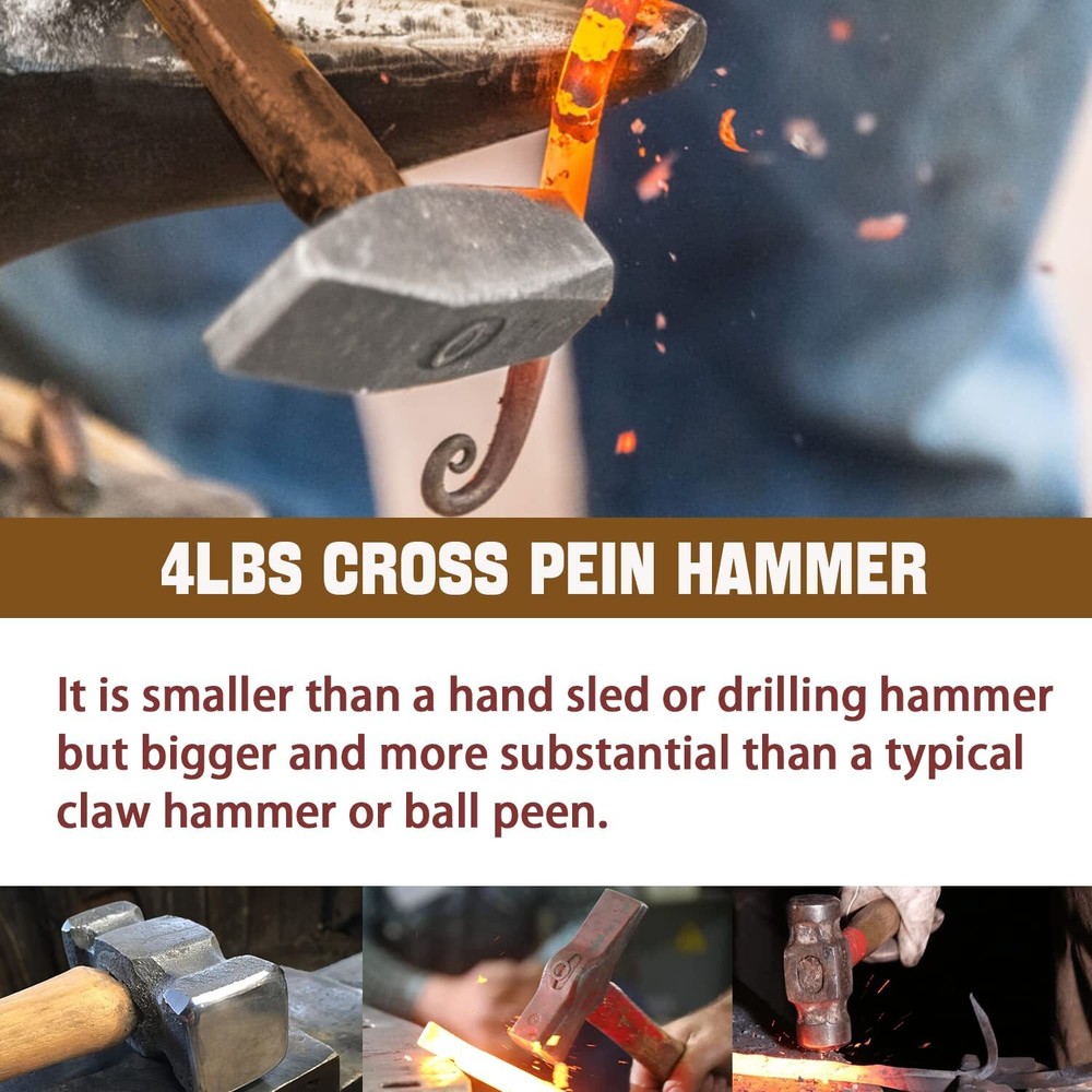 4LB Blacksmith Handmade Hammers for Farrier Knife Maker Blacksmith Forging Tool