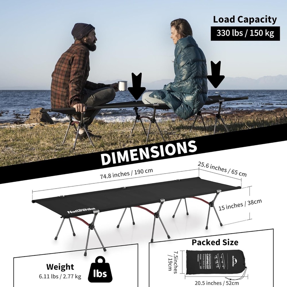 Naturehike ArmyWild Folding Camping Cot, Height Adjustable