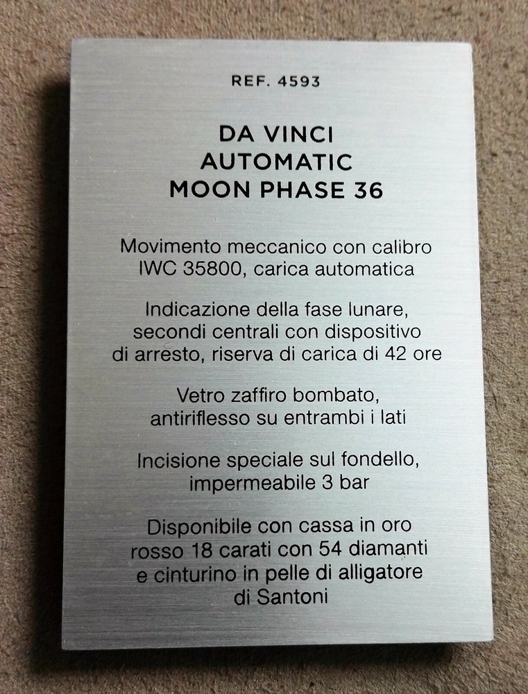 IWC Display Ref.4593 Da Vinci Automatic Moon Phase 36