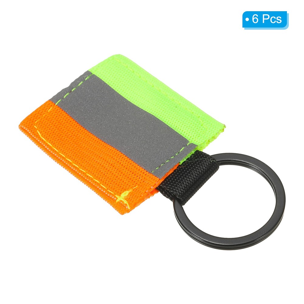 6 Pcs Reflective Keychain Tags, Reflective Zipper Pulls, Green/Orange