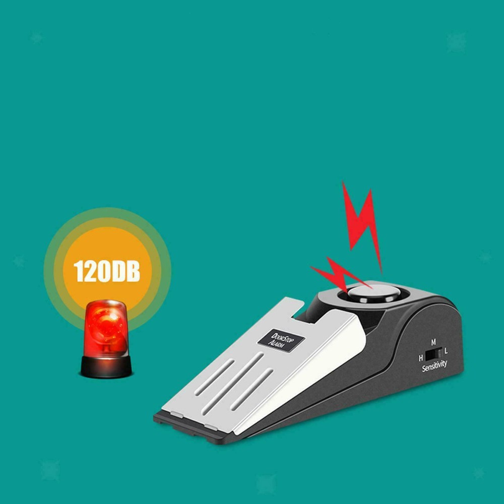 Wireless Door Stop Blocking Alarm Vibration Triggered Alert Security System