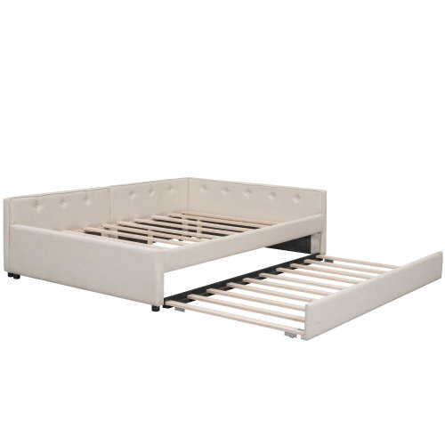 Full Queen Upholstered Daybed with Trundle Day Bed Sofa Beds Platform Bed Frames