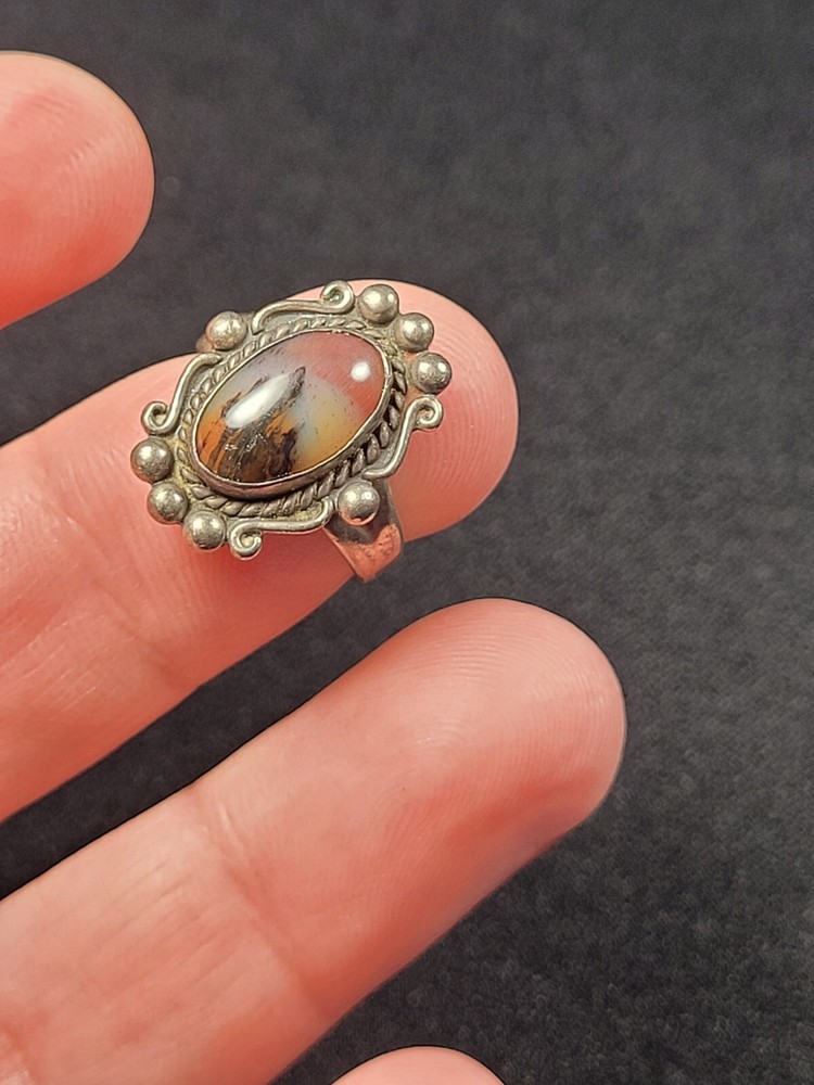 Sterling Silver Bell Trading Post Agate Ring  I-12782