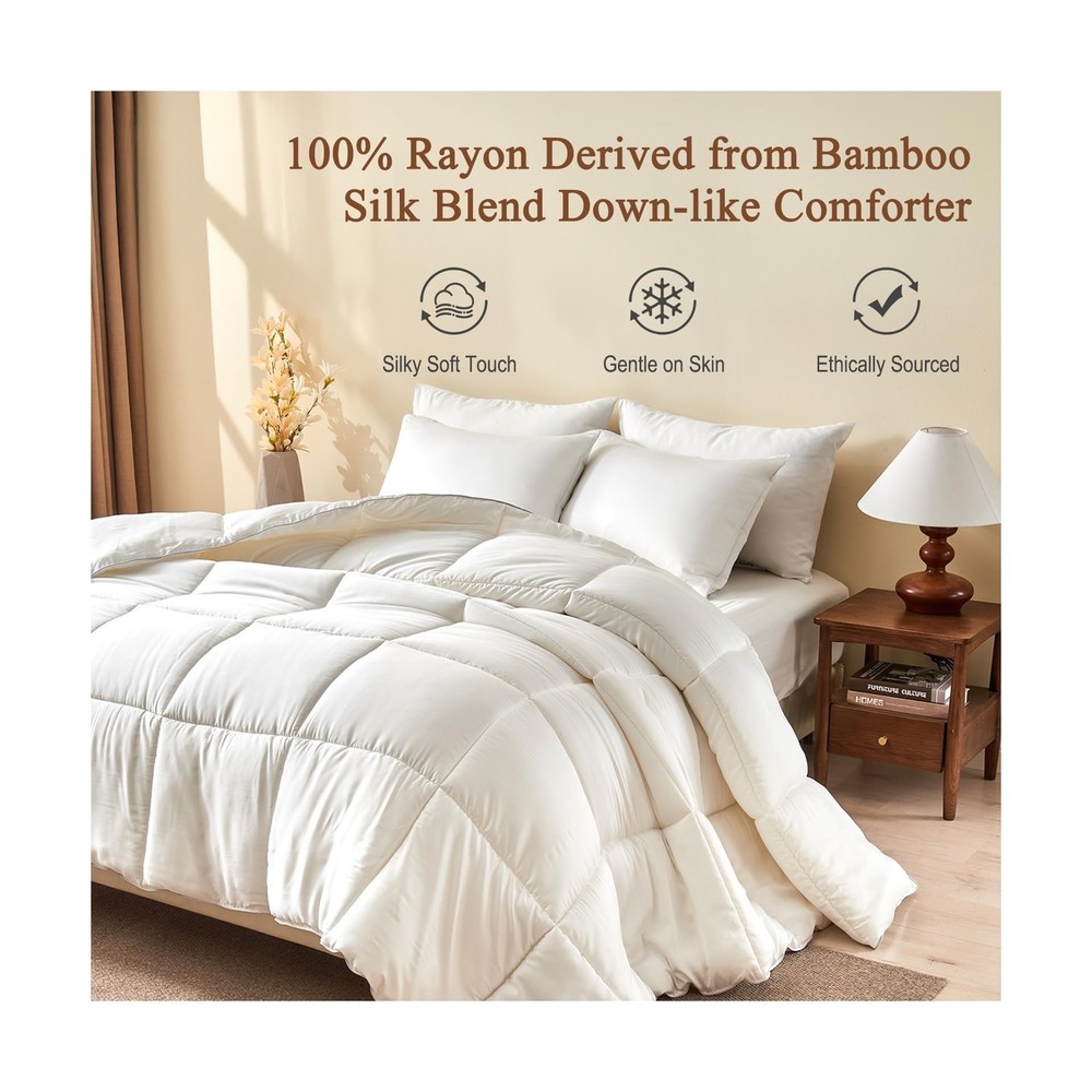 BPC 100% Rayon Derived from Bamboo Silk Blend Comforter Full Size for All Sea...