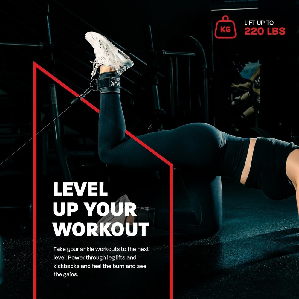 Comfortable Glute Kickback Ankle Straps – Strong and Portable 220 lbs Support