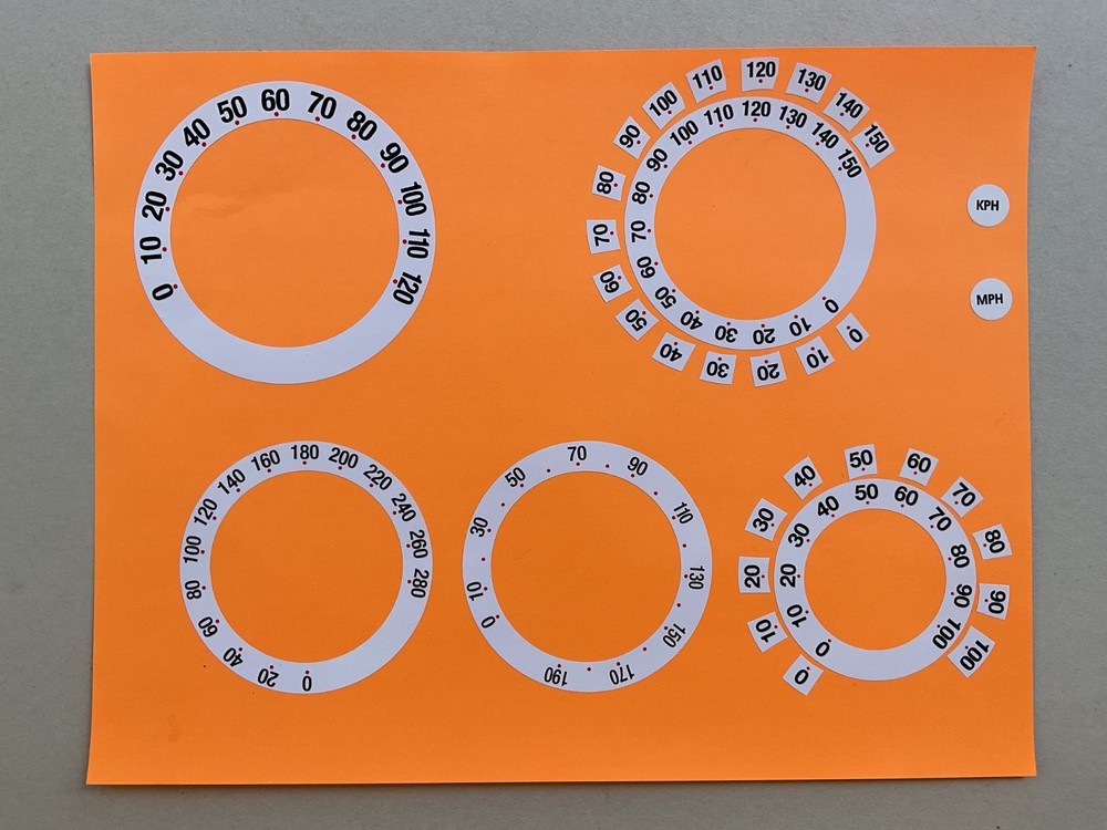 SPEEDO OVERLAY CONVERSION KIT STICKERS MPH or KPH WHITE SPEEDOMETER DIALS