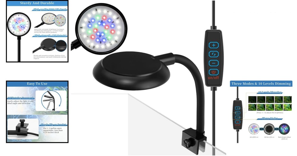 Compact 2.7' Mini LED Aquarium Light with Dimmable Features & Waterproof Design