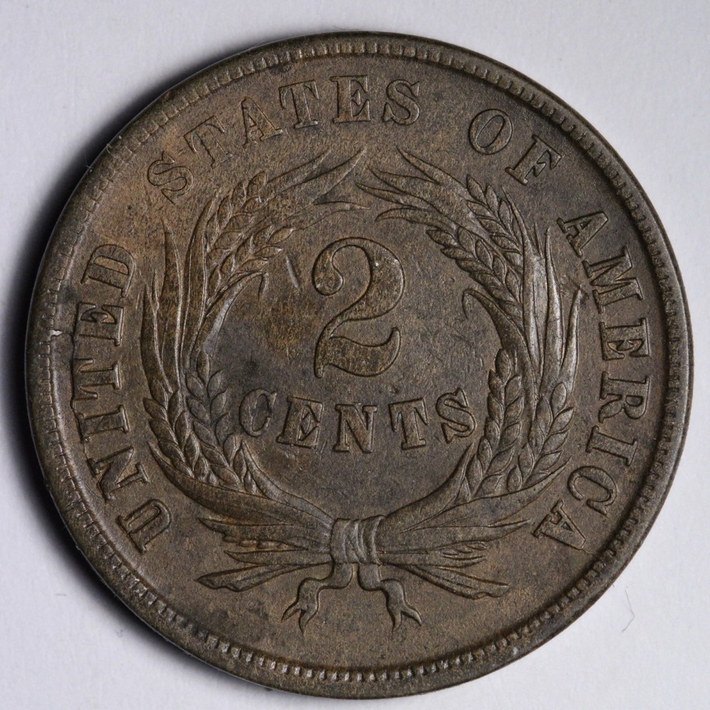 1865 PLAIN 5 Two Cent Piece AU E197 QUAFA