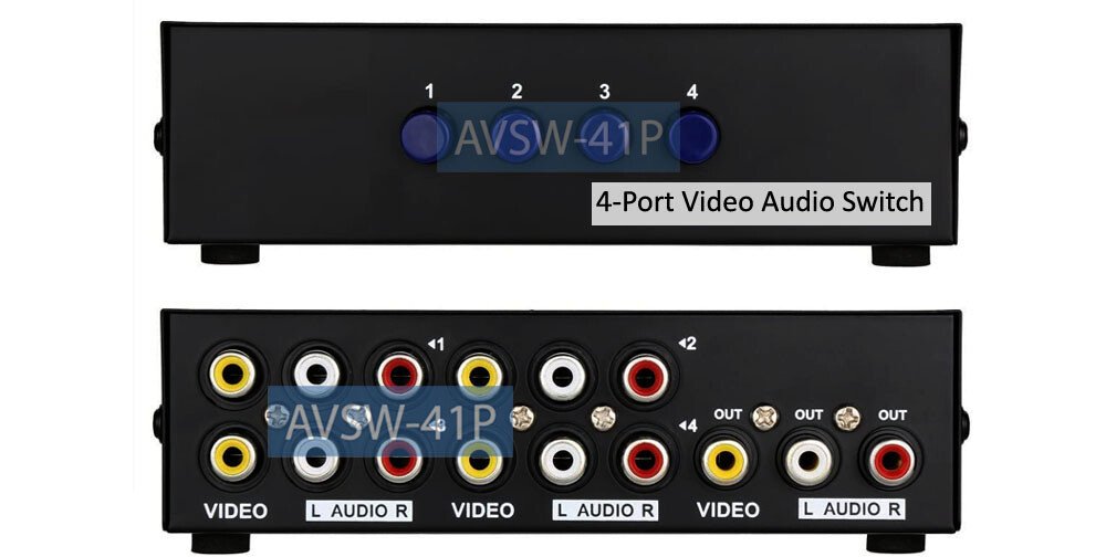 Composite AV Selector Switch – 4 RCA Inputs to 1 Output Video Audio Switch