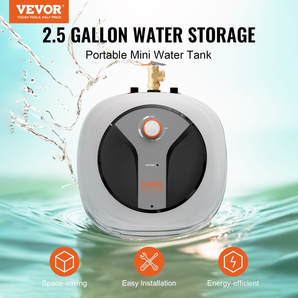 VEVOR 2.5 Gallon Electric Mini Tank Hot Water Heater Shower Compact Upgrade